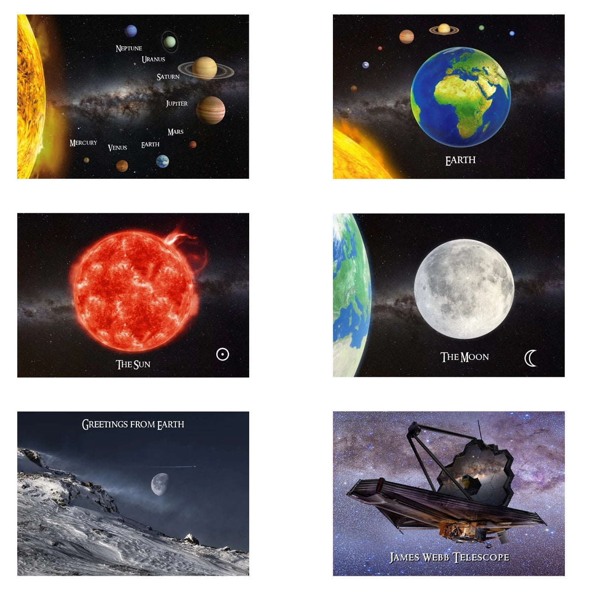 Cărți poștale 3D Earth, Moon și Sun