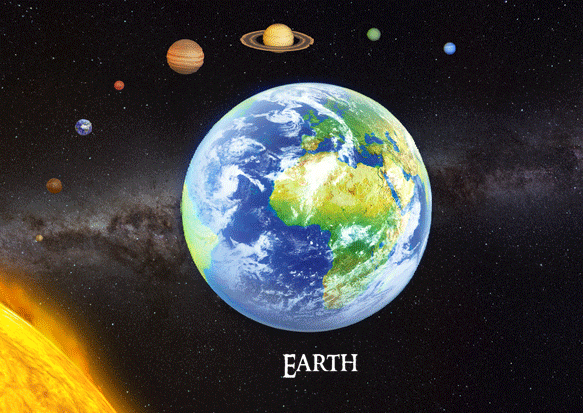 Cărți poștale 3D Earth, Moon și Sun