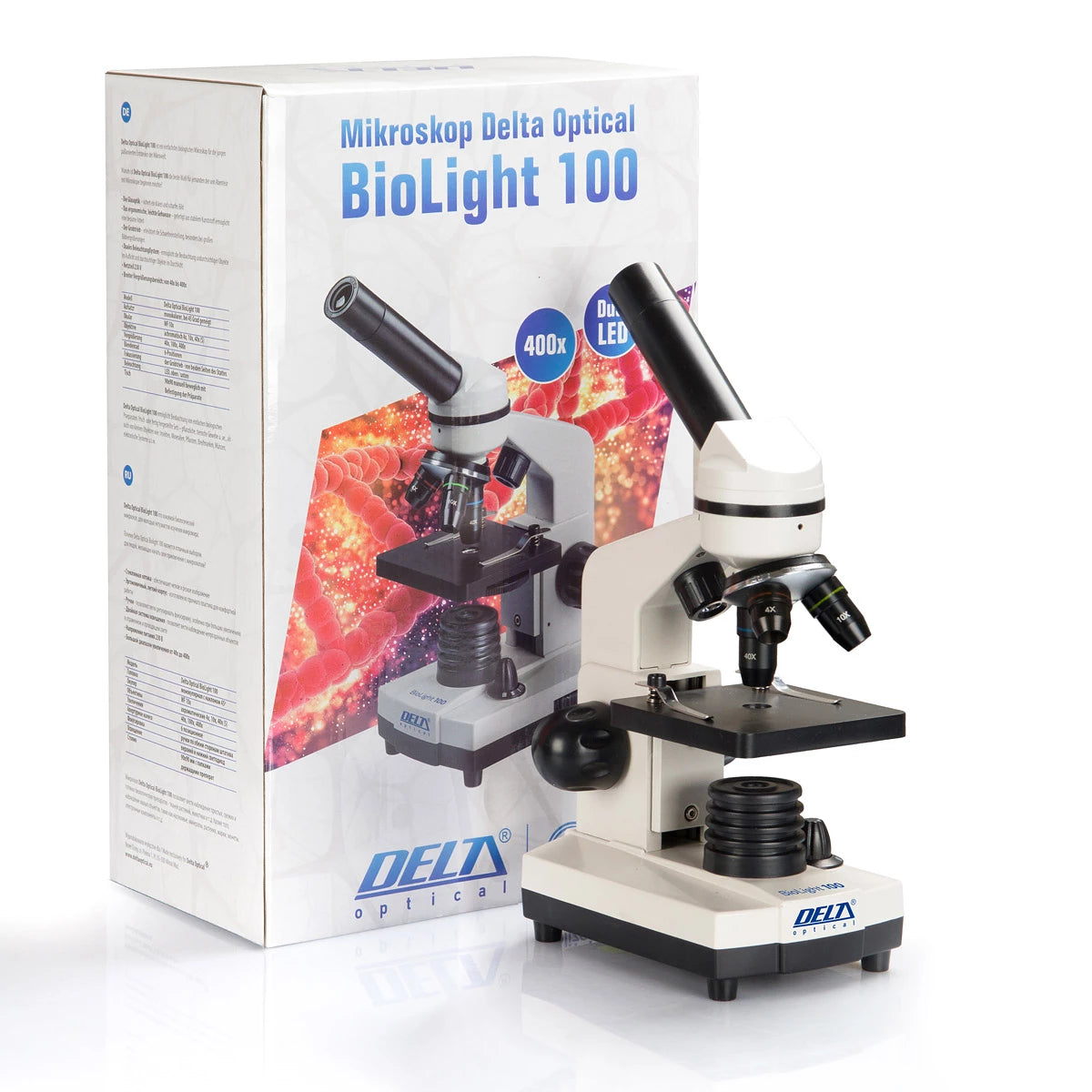 Set microscop biologic pentru copii si elevi BioLight 100 Alb (40-400x)