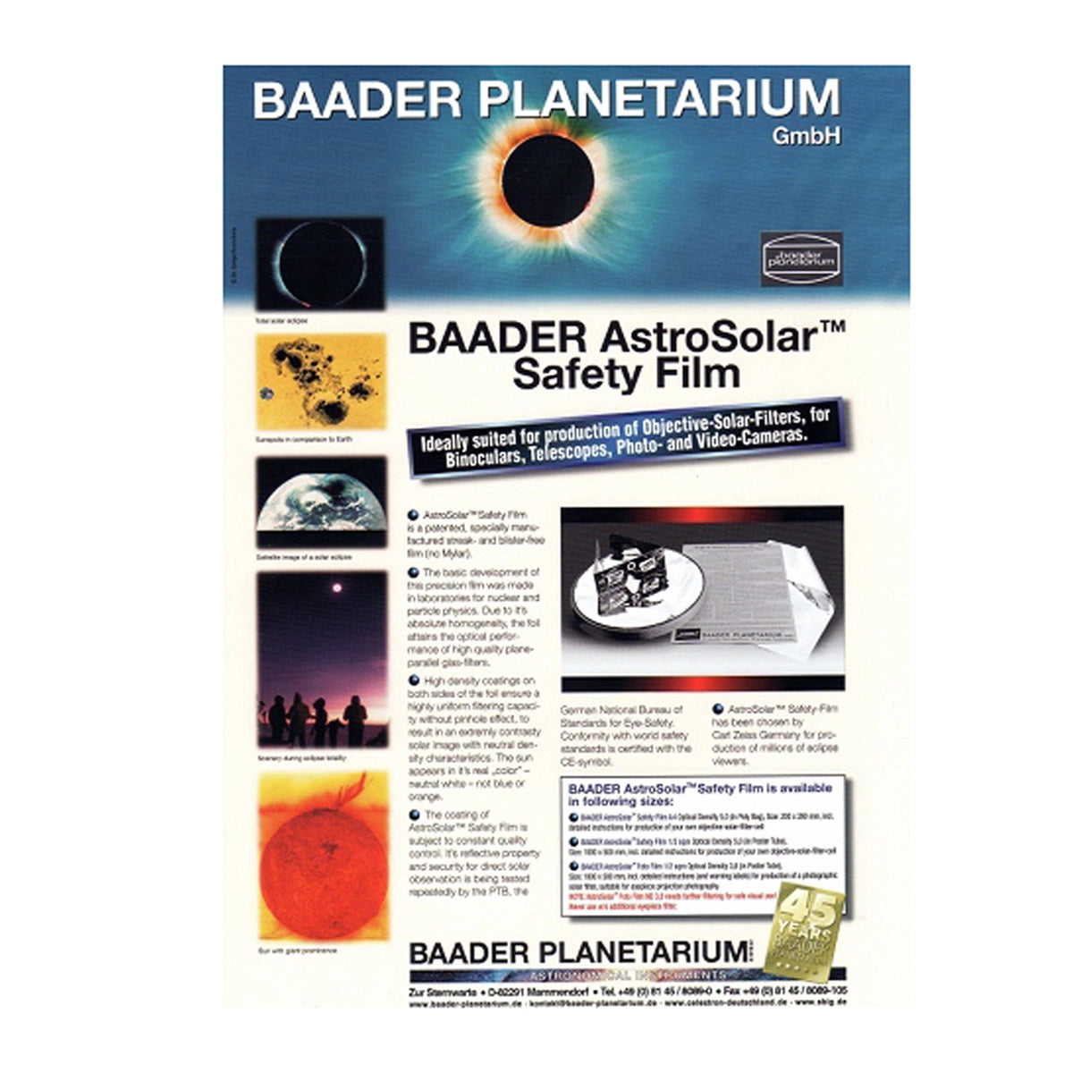 Filtru solar Baader 20x30 pentru telescop