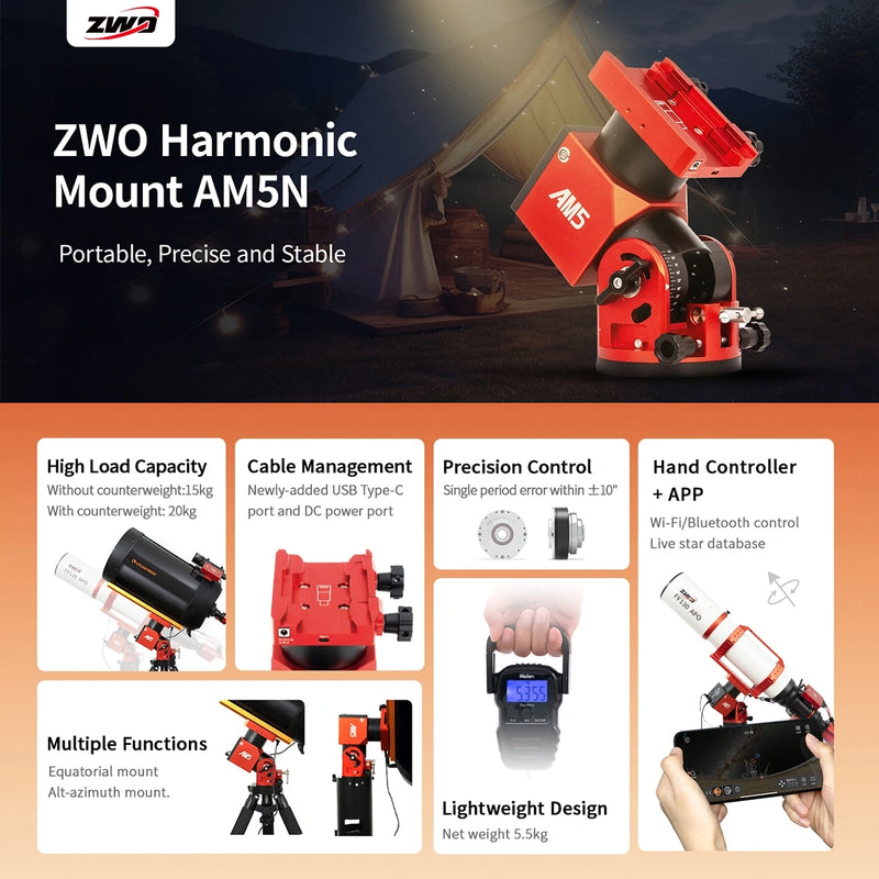 Montura ecuatoriala ZWO AM5N Harmonic - GoTo travel