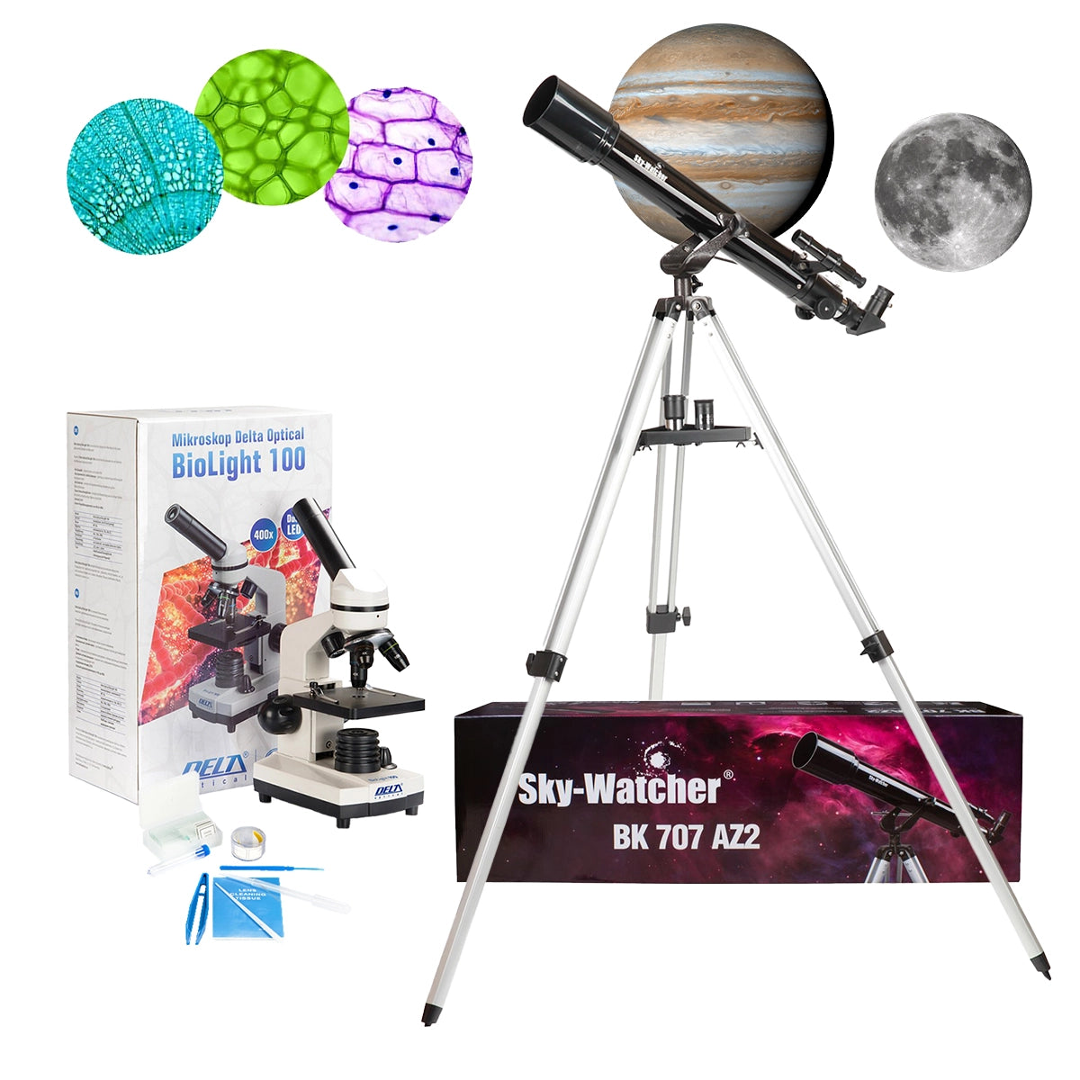 Set pentru copii Telescop 70/700 AZ2 si microscop BioLight 100 Alb